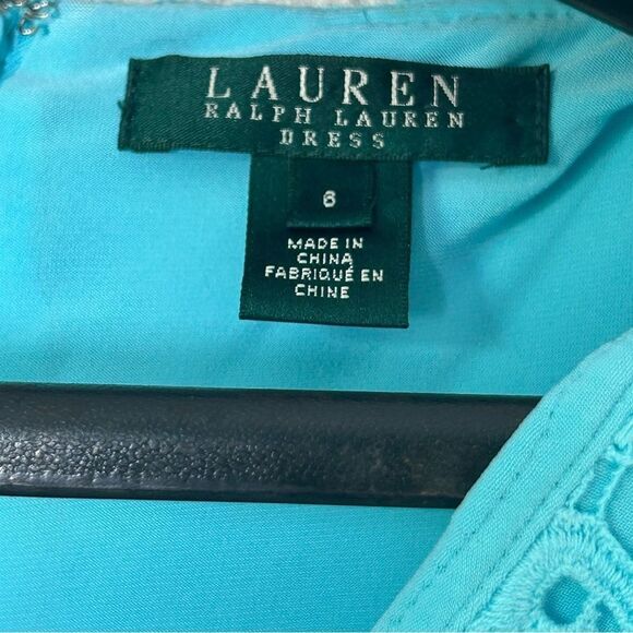Lauren Ralph Lauren Dress A-Line Lace Sleeveless Career Size 8 LRL Turquoise - Picture 8 of 8